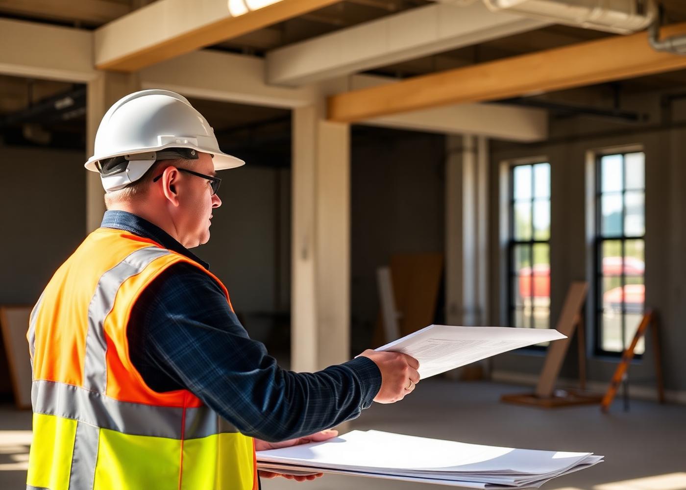 Project manager reviewing plans on a fit-out site